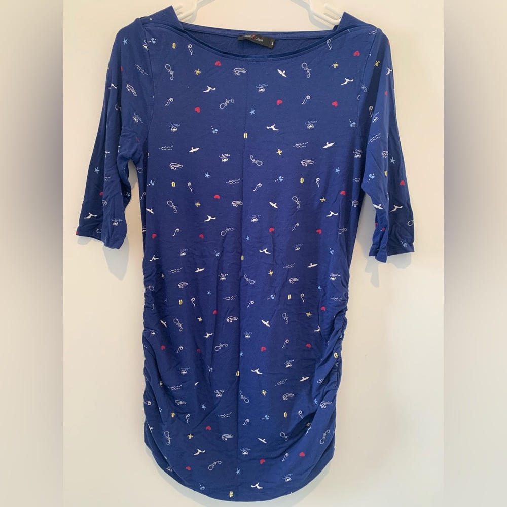 Maternity Stork and Babe 3/4 length blue top. Size small